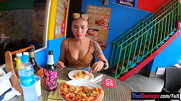 Big tits Thai amateur GF went for pizza and loved rough sex for dessert